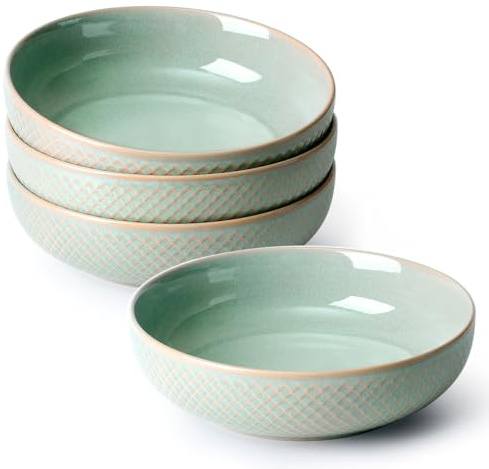 NUTRIUPS Keramic Salatschüssel 4er Set Ø 21,5 cm, 1,2L Bowl Schüssel Groß aus Keramik, Servierschüssel Premium Porzellan (Grün)