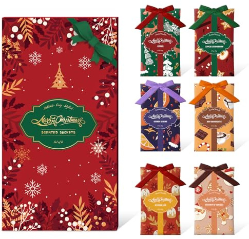 SCENTORINI Weihnachts Duftbeutel 6er Set, 6 Düfte, je 20 g | Festliche Duftsäckchen mit 6 Weihnachtsdüften, 120 g, für Schränke, Schubladen & Wohnräume, ohne Strom, als Adventsgeschenk