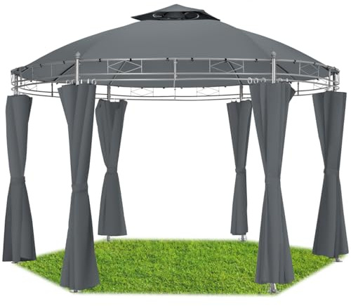 tectake 800723 Gartenpavillon rund Ø 3,5m, wasserabweisend, Pavillon Festzelt inkl. Seitenteile und Befestigungsmaterial (Anthrazit)