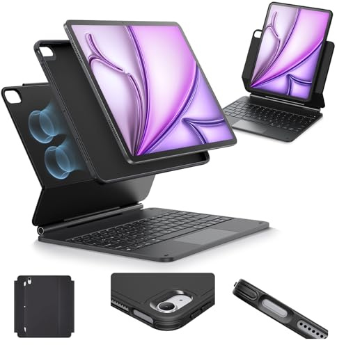ESR 【Upgraded】 iPad Air 13 (M4/M3/M2, 2026/2025/2024) Hülle mit Tastatur, Tastaturhülle mit Einzustellendem Magnetständer, Hoch-/Erhöhter Modus, Abnehmbare Schutzhülle, Rebound 360 Serie, Schwarz