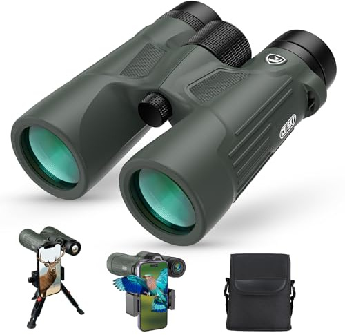 Gosky 10x42 HD-Fernglas für Erwachsene mit Telefonadapter | Fernglas mit BAK4-Prisma und FMC-Objektiv, wasserdichtes Fernglas für Vogelbeobachtung, Jagd, Reisen, Outdoor-Sport