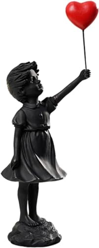 CHEYLIZI Statue Fliegende Ballon Mädchen Figur, Home Decor Moderne Kunst Skulptur, Harz Figur Handwerk Ornament schwarz.