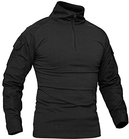 KEFITEVD Herren Tactical Combat Shirt Flecktarn Slim Fit Langarm Camouflage | Langarmshirt mit Flecktarn‑Muster,Praktische Klettflächen,Passend für Outdoor‑Touren und Paintball‑Einsätze
