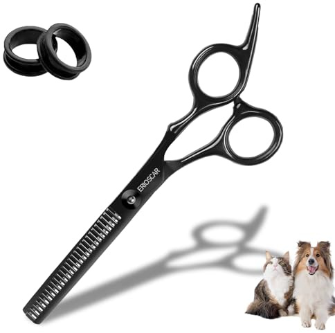1 Stück Profi Effilierschere für Hunde, Schere Fellschere Für Hund und Katze Sicherheit Runde Spitze Grooming Schere, Schwarz Titan Edelstahl-Fellschere mit Einstellbare Schraube 28 Zähn