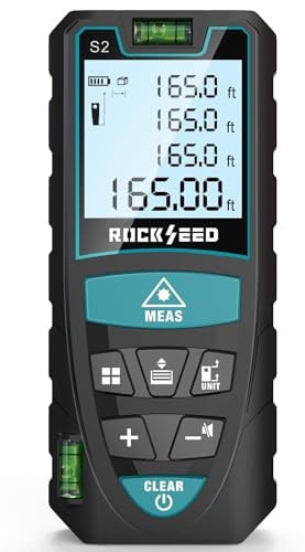 Laser-Entferungsmesser 50M,RockSeed Digitaler Lasermessgerät mit 2 Blasenebenen,Tragbarer Lasermessgerät M/In/Ft Einheit Hintergrundbeleuchtetes LCD zur Messung Entfernung/Fläche/Volumen/Pythagorean