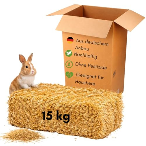 15 kg Bester Qualitäts Weizen Strohballen, trockenes frisches ungespritztes Stroh, aktuelle deutsche Ernte naturbelassen für Kaninchen Meerschweinchen Hasen Futter Deko, direkt vom Bauern