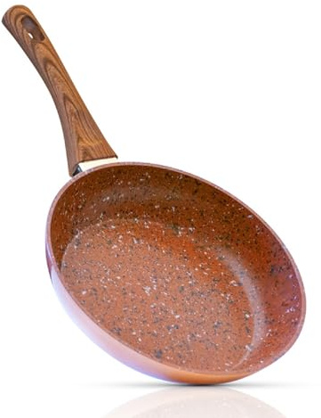 Livington Copper & Stone Pan - Pfanne 24 cm - Bratpfanne Induktion für alle Herdarten - kratzfest, antihaft - gleichmäßige Hitzeverteilung - Pfanne beschichtet für fettfreies Braten - inkl. Rezeptheft