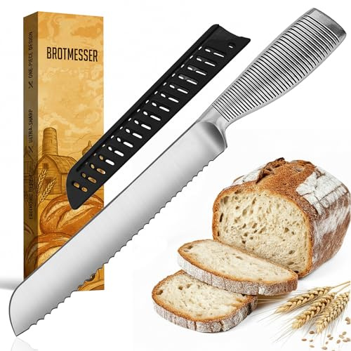 AH® Scharfes Brotmesser mit Wellenschliff mit 20cm Klingenlänge, Brotschneidemesser aus Edelstahl für präzises Brot Schneiden mit Ergonomischer Griff, Sägemesser für Brot & Brötchen
