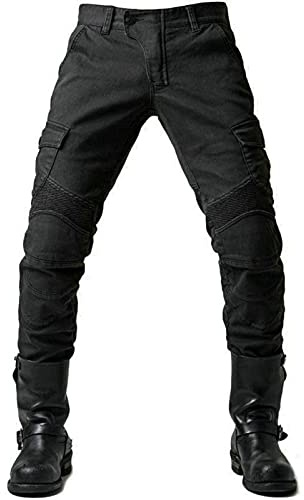 GEBIN Herren Motorradhose, Motorrad Jeans Biker Trousers, Sportliche Motorrad Hose Fahrrad Riding Schutzhose, Mit Protektoren Motorradhose (Black,3XL)