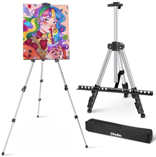 Ohuhu Aluminium Künstler Staffelei für Malerei - Verstellbare Höhe 43-168cm, Tischplatte und Boden Stand mit Tasche für Leinwand Zeichnung Display (Silber)