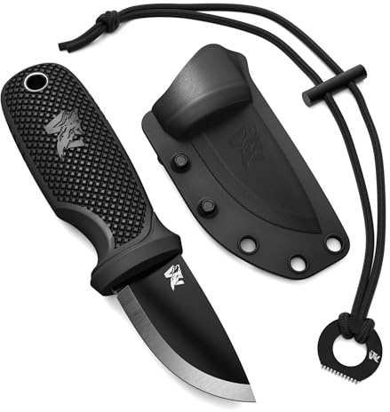 ODENWOLF W-MINI 2 Neck Knife aus D2 Stahl - Kleines EDC Messer Feststehend mit Holster und Feuerstahl - Outdoor Messer Klein und Handlich - Halskette