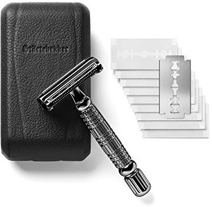 Störtebekker® Premium Rasierhobel Herren Hamburg - Rasierset mit 10 Rasierklingen & Leder-Etui - Nassrasierer Herren inkl. Reise-Etui mit Spiegel - *TESTSIEGER* Stiftung Warentest (12/2024)