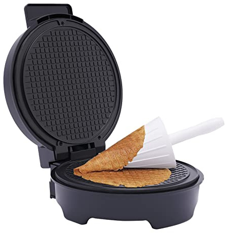 Waffeleisen Dünnes Eiswaffeleisen Elektrischer Waffel Kegelhersteller Antihaft Eisen Platte Backform Dessert Hörncheneisen Backfläche 20 cm mit Kegel Kontrollleuchte 1000W