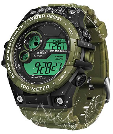 TEKMAGIC Sport-Tauchuhr für Herren und Jungen, 10 ATM, wasserdicht, mit Stoppuhr, Chronograph, Alarmfunktion, Dual-Zeitzone, 12/24-Stunden-Format
