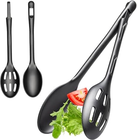 Hausfelder Salatbesteck Kunststoff schwarz 2er Set 32 cm – Salatlöffel & Salatzange aus Plastik, schwarzes Salat Besteck Set, spülmaschinenfest, Mattschwarz