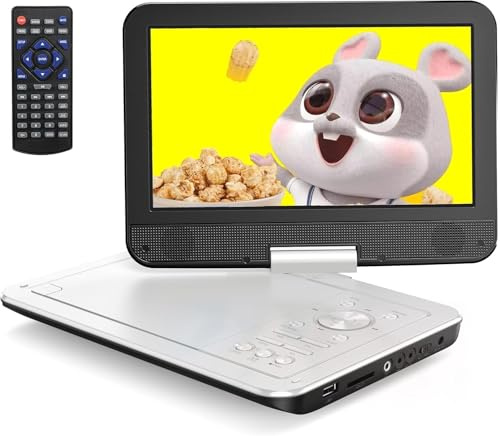 Yoton 12,5" Tragbarer DVD Player mit 10,5" HD-Drehbildschirm für Auto, inkl. Autoladegerät, Netzteil, Akku, USB/SD-Karten & TV-Sync, Weiß [Blu-ray Nicht unterstützt]