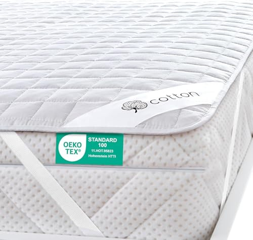 Matratzenschoner 90 x 200 Atmungsaktiv Matratzenauflage Anti-Milben Matratzenbezug Praktisch Langlebig Matratzenschutz Waschbar Hygienischer Mattress Topper 90x 200 Baumwolle - Polyester