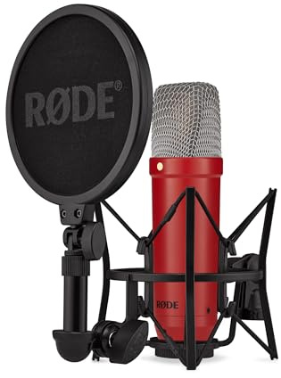 RØDE NT1 Signature Series Großmembrankondensatormikrofon mit Schockhalterung, Popschutz und XLR-Kabel für Musikproduktion, Gesangsaufnahmen, Streaming und Podcasting (Rot)