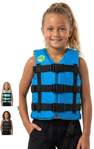 MESLE Schwimmweste Kinder H210 Junior mit Schrittgurt, 25-40 kg, Schwimmhilfe für Mädchen & Jungs, Leichte 50N Auftriebsweste 6-10 Jahre, Prallschutzweste Kind für SUP, Kajak
