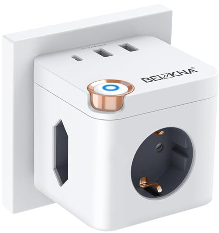 Steckdosenwürfel ohne Kabel, 3 Fach Mehrfachsteckdose mit USB C, 3680W Steckdosenadapter Cube Mehrfachstecker, 6 in 1 USB Würfel Steckdosen Steckdosenleiste mit Schalter für Büro Hause Reisen, Weiß