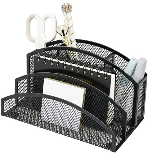 EXERZ Schreibtisch-Organizer aus Mesh – 3-stufiger Briefhalter mit 4 Fächern – Schwarz – Metall-Aktenablage für Büro, Zuhause, Schule