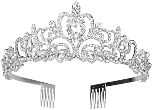 alladaga Hochzeit Tiara Krone Kristall Strass Braut Prinzessin Tiara mit Kamm für Hochzeit Prom Geburtstagsfeier (Silbern)