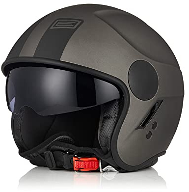 ORIGINE Motorradhelm Jethelm Rollerhelm mit Visier ECE Zertifizierung (Basic Black Titanium,L)