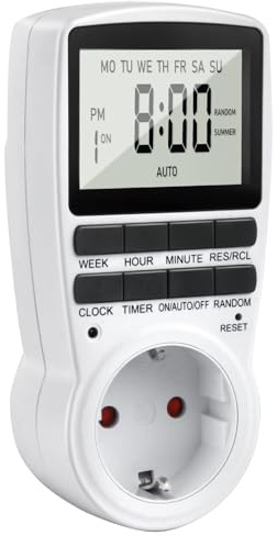 Zeitschaltuhr Steckdose, 24Std-Wochen Zeitschaltuhr Digital, LCD Stecker Timer Steckdose Schaltuhr mit 16 Timer-Programme, Countdown Zeitschalter Wochenzeitschaltuhr mit Einbruchschutz für Innen