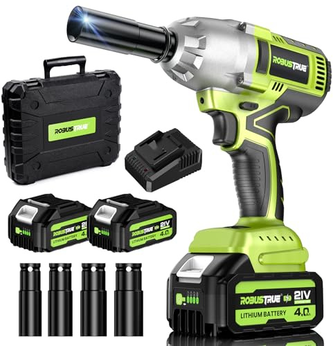Robustrue 800N.m Akku Schlagschrauber, 8000 mAh Akku Schlagschrauber mit Schnellladegerät, 21V Brushless Motor Elektrischer Schlagschrauber mit 4 Schlagschraubdüsen, RT804B