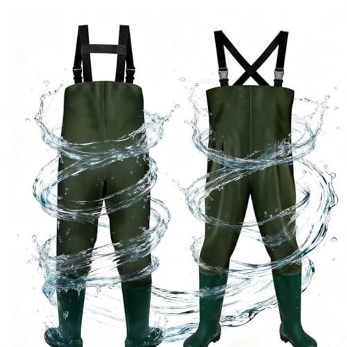 Vkechh Wathose Herren, Anglerhose 70D Nylon, PVC Watthosen Wasserdicht mit Stiefel, Angelhose mit Verstellbarer Schultergurt, Fischerhose für Baustellen, Gärten, Bauernhöfe