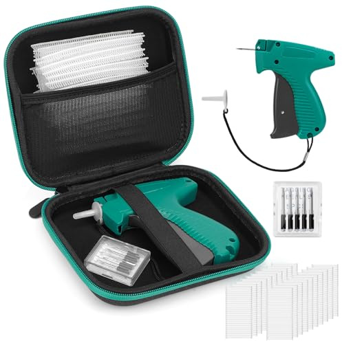 Glamgen Standard Einzelhandels Preisschildanbringungspistole für Kleidungsetikettierer mit Aufbewahrungskoffer, Label Tagging Gun mit 6 Stück Mikronadeln 1000 Stück 2 Widerhaken, 1 Stück Reiseetui