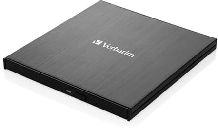 Verbatim Externer Slimline-Blu-ray-Writer Ultra HD 4K - kompakter Brenner zum Erstellen großer Backups, schwarz