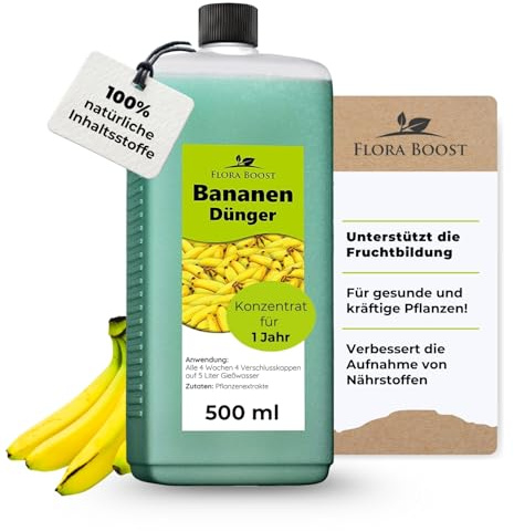 Konfitee Bananen Dünger Flora Boost 500ml I Für bis zu 100L Gießwasser I Obstbaum Dünger für Bananenpflanze I Flüssiger Blatt- & Wurzeldünger I 100% natürlicher Pflanzendünger