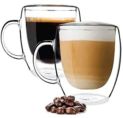 PYYB 2×350ml Doppelwandiger Kaffeegläser, Latte Macchiato Set Cappuccino thermotassen glas