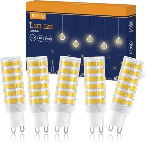 TASMOR G9 LED Lampe 7W, 700 Lumen, Warmweiß 3000K, Ersatz für 70W Halogenlampe, Kein Flackern, 360° Abstrahlwinkel, Nicht Dimmbar, 5er Pack, 16x62mm