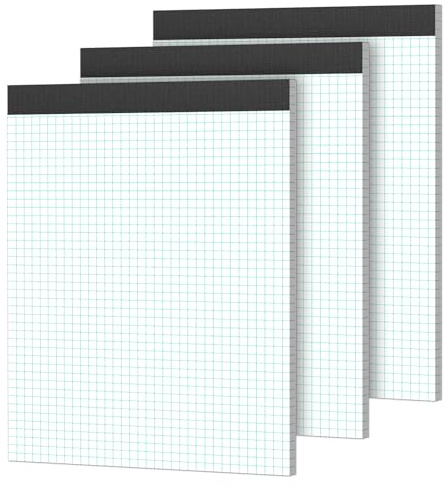 Notizblock Kariert A4 Notizblöcke, 3 Stück Millimeterpapier Block Notizzettel 21,6 x 30 cm Graphikblöcke Schreibblock 4x4 Kariert 70g/m² Rasterpapier Notizblock für Schule Papier Büro - 30 Blatt/Block
