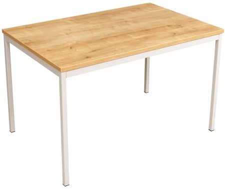 furni24 Schreibtisch-Stahl 120x80x75cm, Eiche, TÜV/GS-Einfache Montage, Arbeitstisch, Bürotisch, Küchentisch, Esstisch, Druckertisch Büro-Möbel Arbeitszimmer Computertisch Gaming-Tisch Mehrzwecktisch