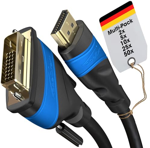 KabelDirekt – HDMI DVI Adapter Kabel – 2X 1,5m – in Deutschland entwickelt (bi-direktionales DVI-D 24+1/HDMI Monitor Kabel, HDMI-Gerät an DVI-Monitor anschließen oder umgekehrt, 1080p, schwarz)