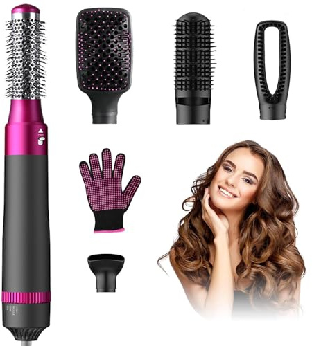Alledge 5-in-1 Warmluftbürste-Föhnbürste Set mit Negativerionen-Technologie - Warmluftbürste für Trocknen, Glätten, Locken und Styling - Austauschbare Volumizer-Bürste
