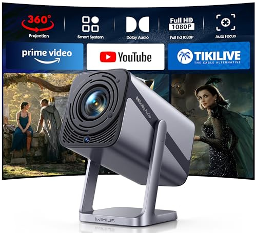 Mini Beamer 4K [Kompatibel mit Netflix|Dolby Audio] 600ANSI Smart Beamer Full HD 1080P Auto Fokus Auto Vertikale Trapezkorrektur 360° Drehbar WiFi6 Bluetooth Kurzdistanz Projektor für Home Outdoor