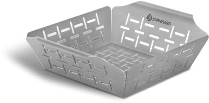 BURNHARD® Grillkorb 19 x 19 x 5,5 cm aus Edelstahl für Gemüse, Fleisch und Fisch, Gemüsekorb für Gas-, Elektro- und Holzkohlegrill, spülmaschinenfest, rostfrei