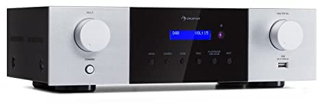 Auna AMP-4000 DAB HiFi-Stereo-Verstärker, DAB+-Radio, Stereo Verstärker, USB Fernbedienung, Amplifier mit LED-Display, HiFi Verstärker, schwarz-weiß