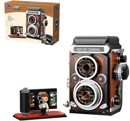 PANTASY Retro Kamera Klemmbausteine Set für Erwachsene | Klassische Doppelobjektivkamera mit interaktiven Funktionen, Vintage-Fotoapparat als dekoratives Sammlermodell