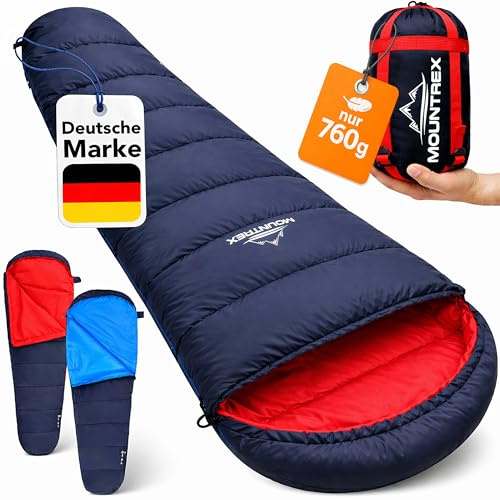 MOUNTREX Schlafsack Sommer 10°C / 20°C - Kleines Packmaß & Ultraleicht (760g) - Erwachsene Outdoor Sommerschlafsack, Mumienschlafsack (205x80cm) - Kompakt, Warm, Leicht und Koppelbar