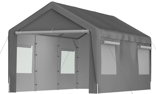 Carport Zelt 3×6 m – Winterfeste Zeltgarage mit Roll-Up-Fenstern, Autozelt als Geräteschuppen für Auto, Motorrad, Boot & Geräte (Grey, 3x6m)
