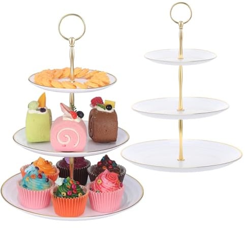TsunNee 2 Stück 3-stöckiger Kuchenständer Cupcake-Halter, Obst Kekse Süßigkeiten Servierplatte, Gebäck gestuftes Serviertablett für Weihnachten Hochzeit Geburtstag Babyparty (Weiß, 25 x 32 cm)