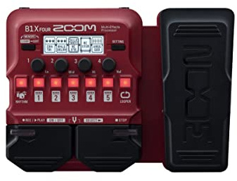 ZOOM B1X FOUR Kompaktes Multi-Effekt Expressionspedal für Bass | 70 Effekte, Looper, Drum-Machine & Stimmgerät für Live & Recording, Bühne & Studio, rot