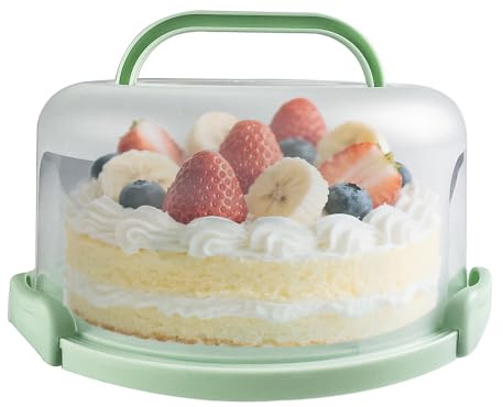 VELLUSTRA Kuchen Transportbox rund mit Deckel Kuchenbehälter 31,5 cm Durchmesser, Innenhöhe 14.5 cm, Tragbarer Tortentransportbox für 10 Zoll Kuchen, BPA Frei Tortenbehälter, Tortenbox, Tortenteller