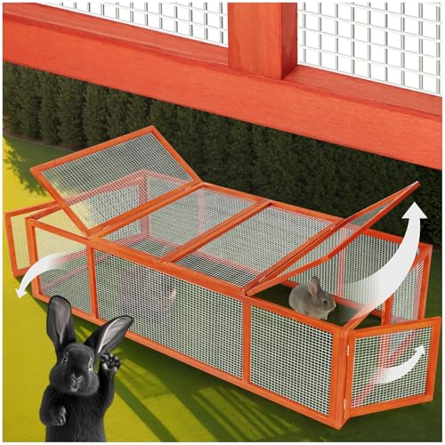 tectake® Gehege, Kleintierkäfig, Nagerkäfig, Freigehege aus Holz mit Metallgitter, Hamster oder Hasen Zubehör, Kaninchenstall mit 4 Türen, Meerschweinchen Gehege 181 x 90 x 48 cm - braun/braun