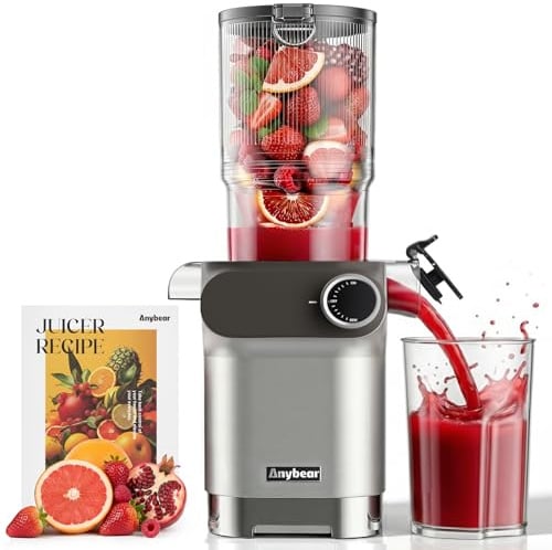 Anybear Entsafter 200W Slow Juicer, 110mm großem Einfüllschacht, Rezepte | Silber, Saftmaschine Kaltentsafter für ganze Früchte/Gemüse, Upgraded Schnecke, Tritan-Material, BPA-frei, Inkl. Saftrezepte